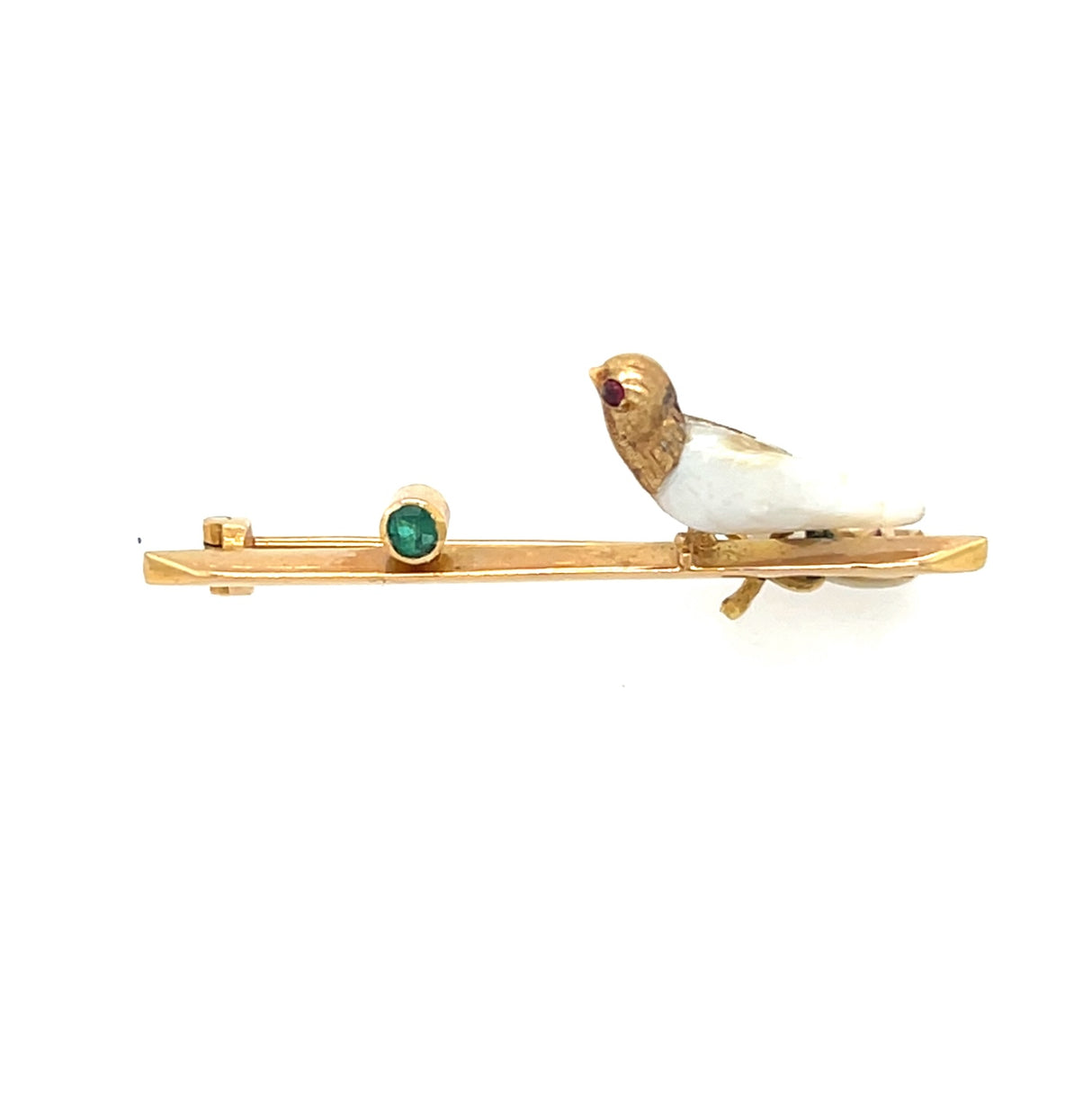18ct Gold & Emerald, Mother of Pearl Bird Brooch