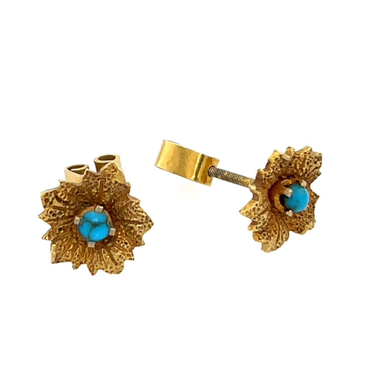 1960s 18ct gold and turquoise flower vintage earrings
