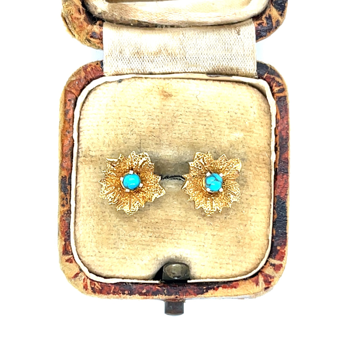 1960s 18ct gold and turquoise flower vintage earrings