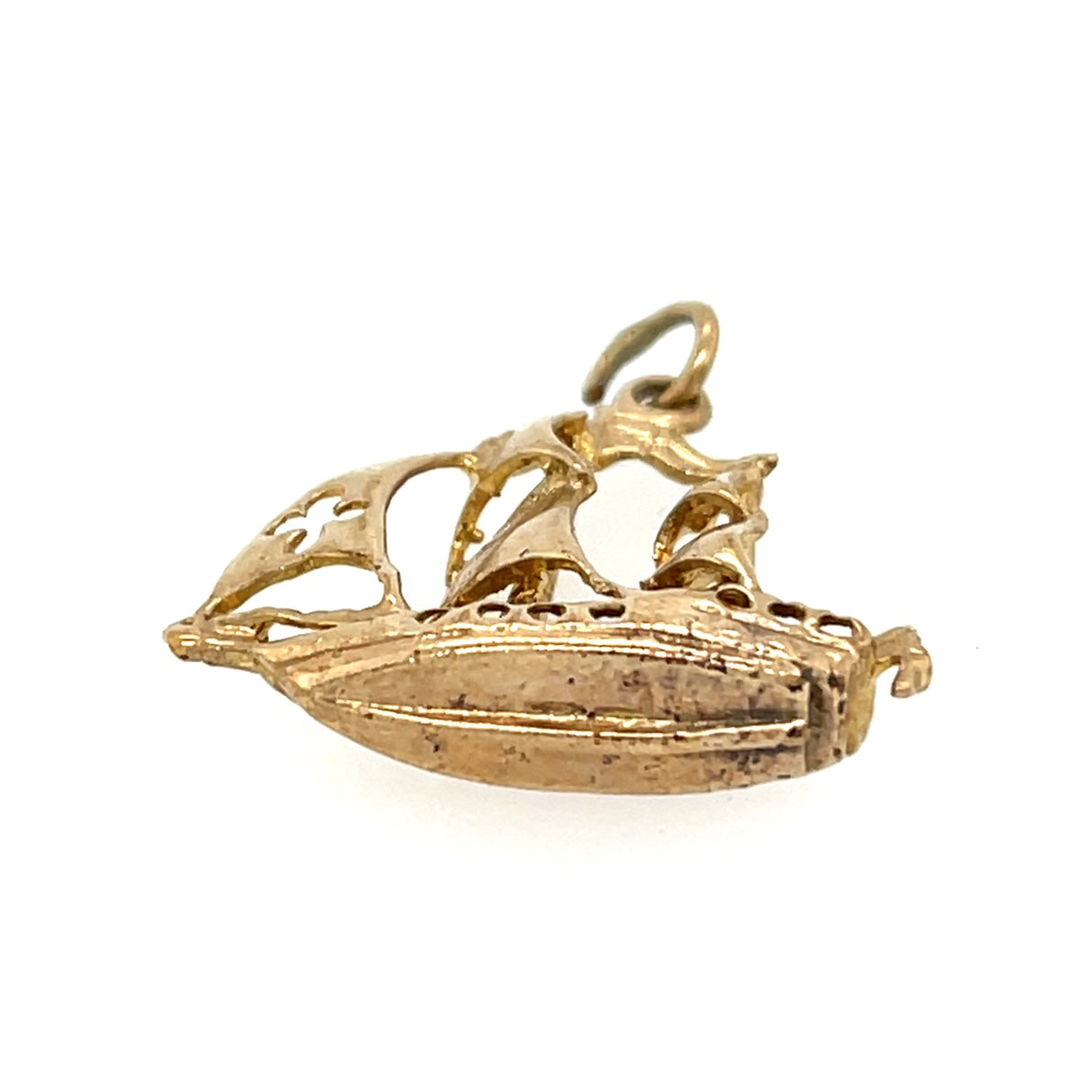 Vintage 1975 9ct Gold Galleon Ship Charm Pendant