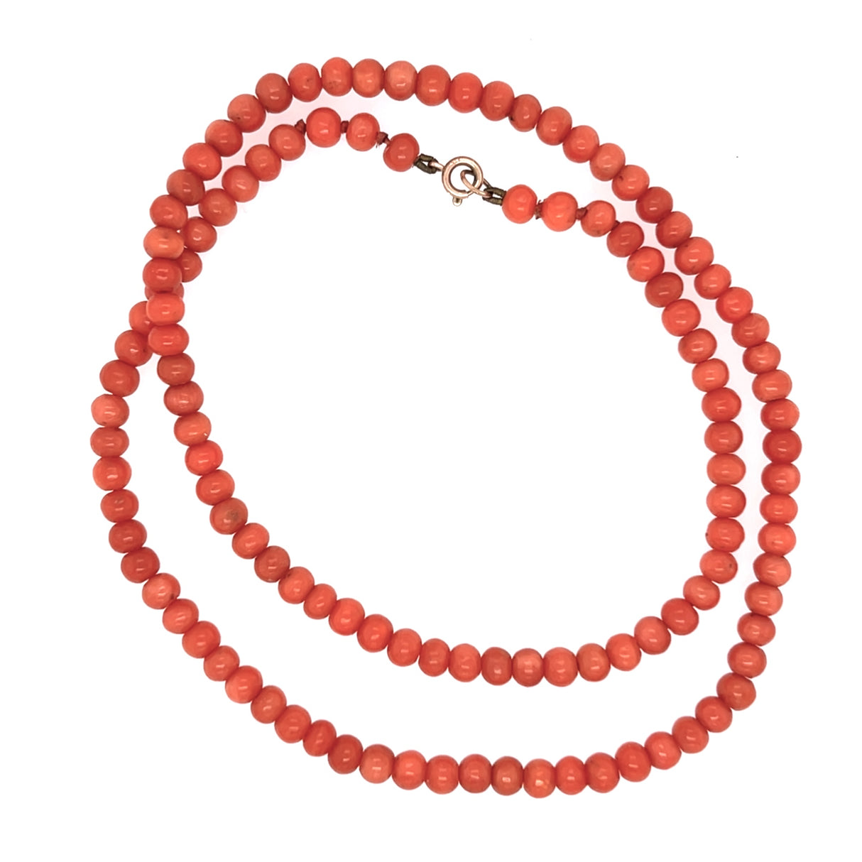 Antique Simple Red Coral Bead Necklace 9ct Gold Clasp