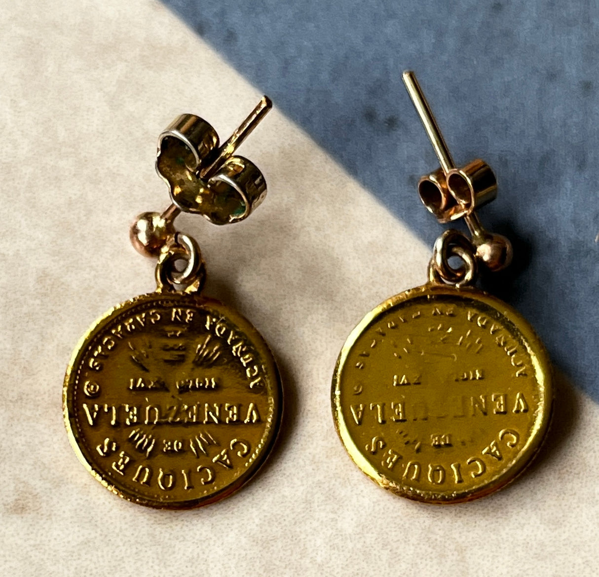 Vintage gold coin earrings Venezuela