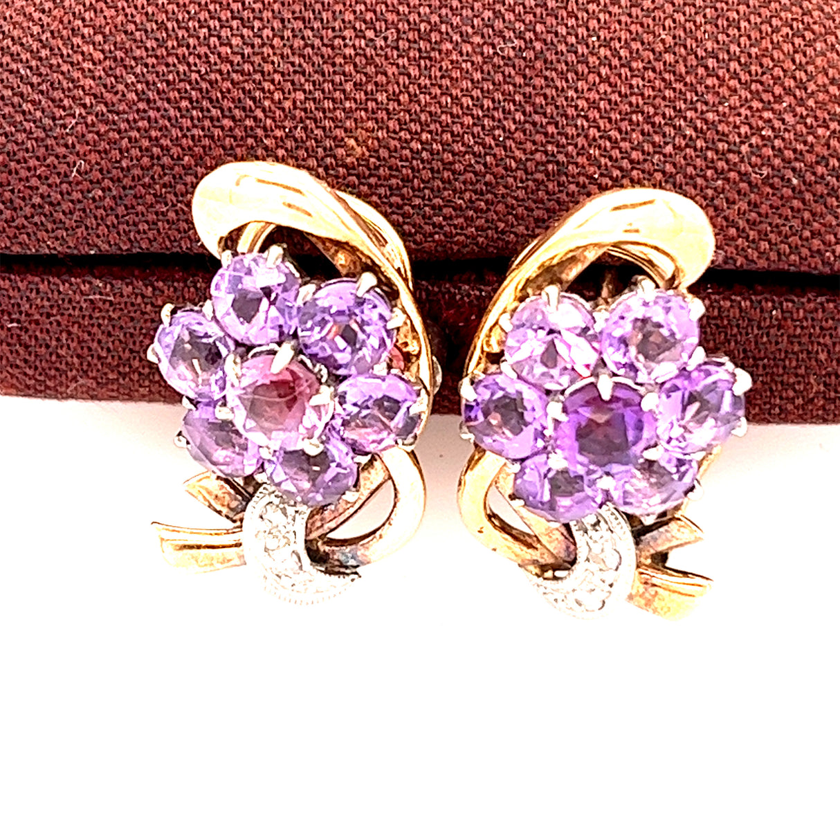 Mid-century Amethyst & Rose Cut Diamond Earrings