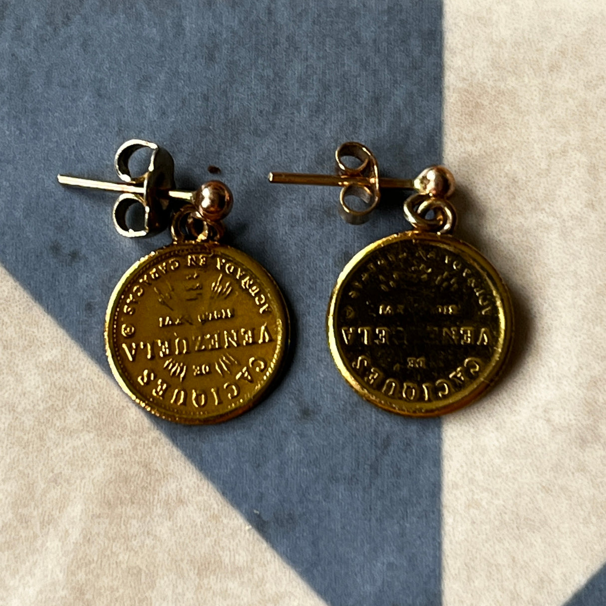 Vintage gold coin earrings Venezuela