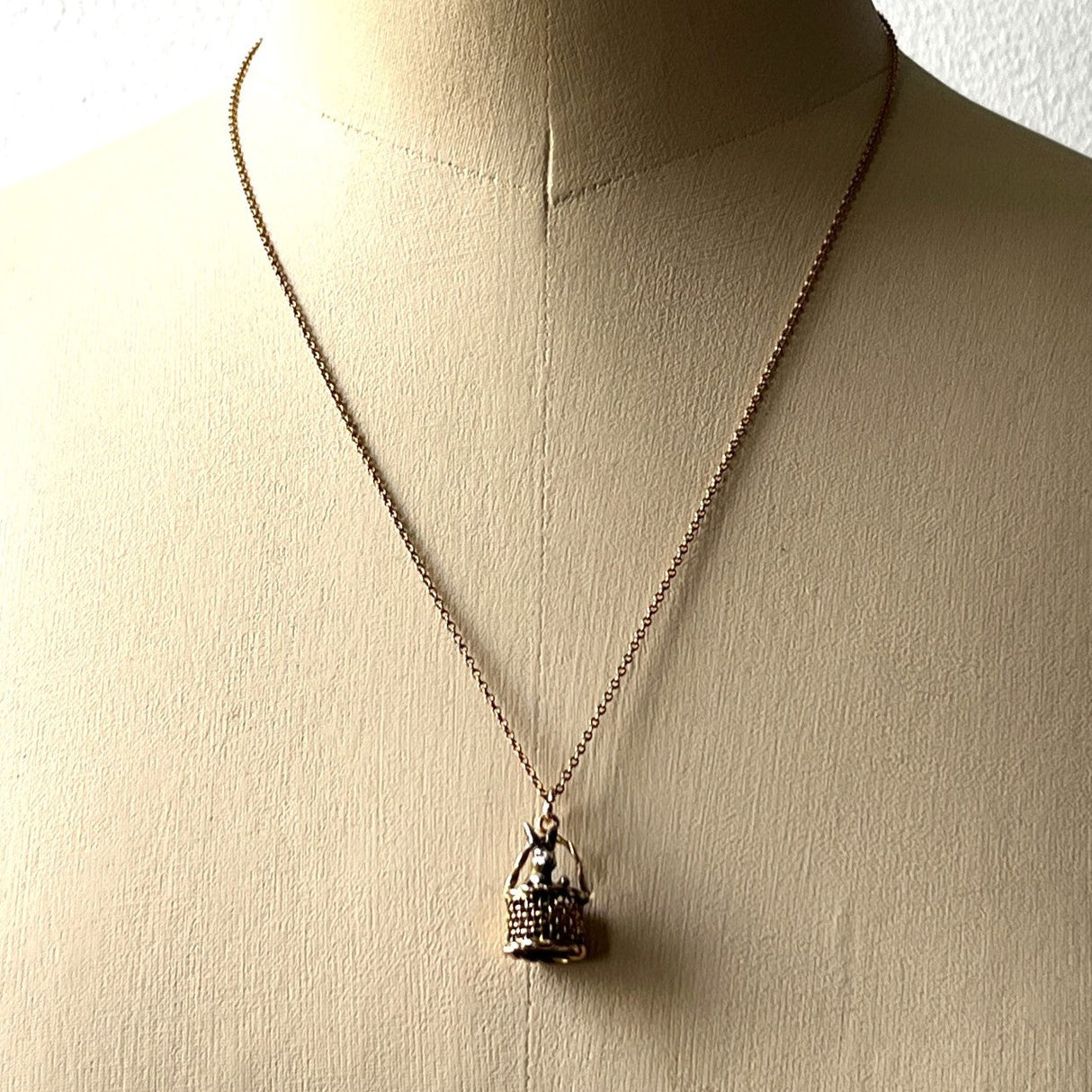 Silver Rabbit in Gold Basket Vintage Pendant