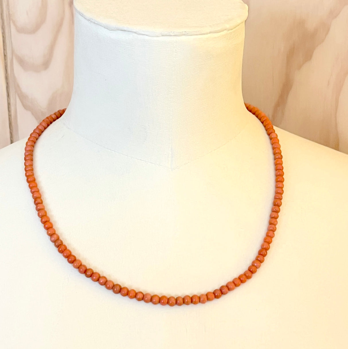 Antique Simple Red Coral Bead Necklace 9ct Gold Clasp