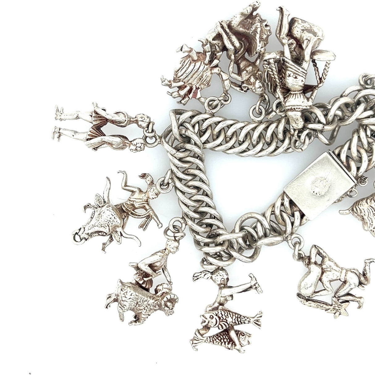 Chunky Silver Link Charm Bracelet with Zodiac Charms