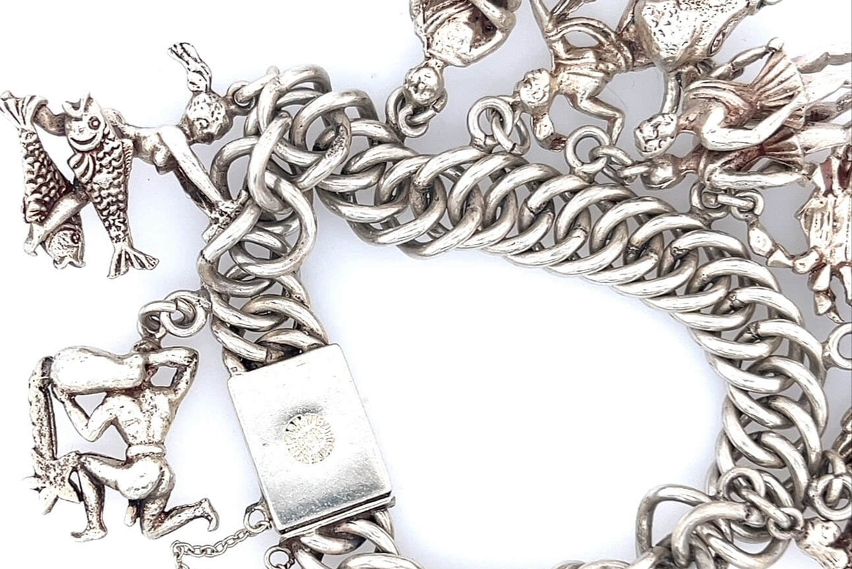 Chunky Silver Link Charm Bracelet with Zodiac Charms