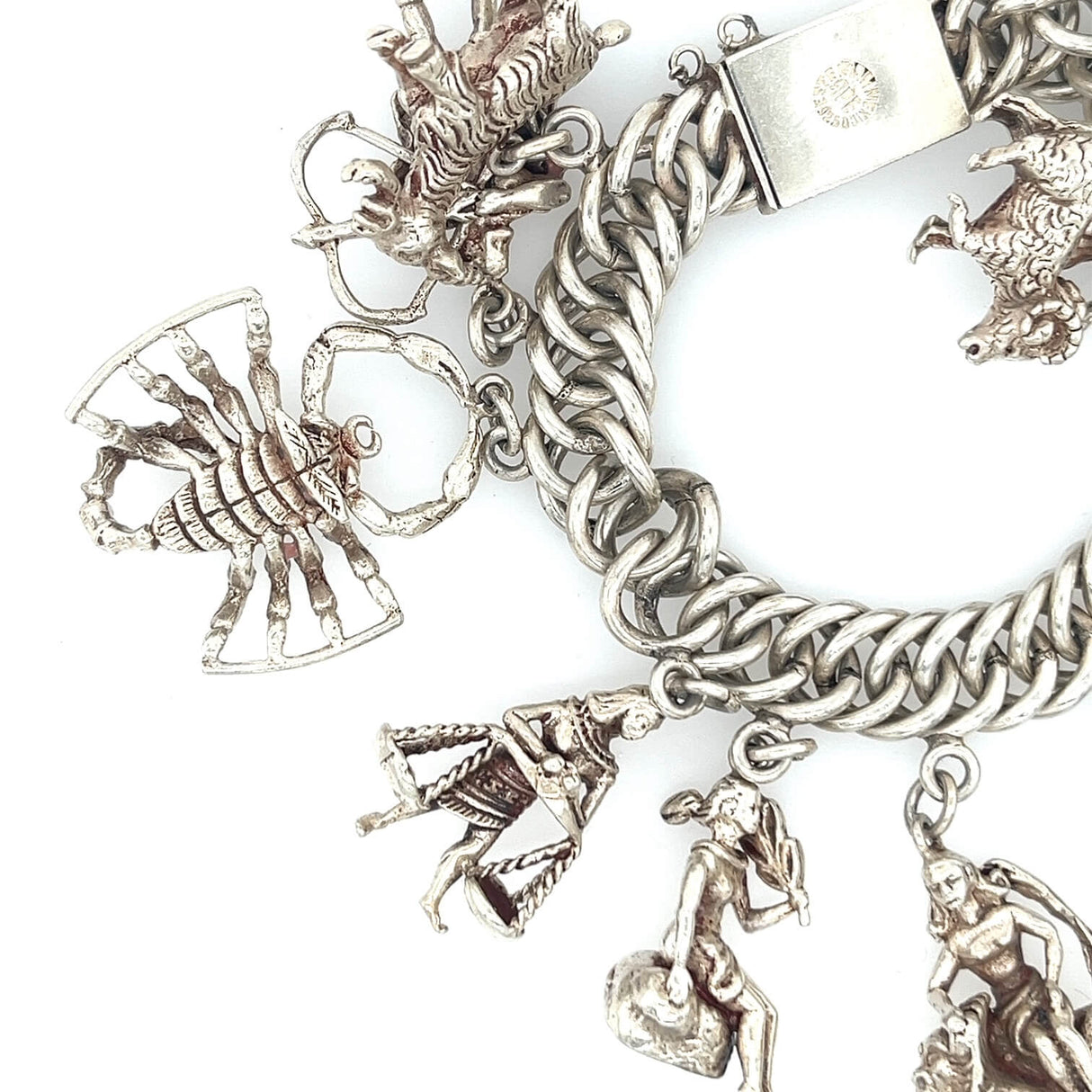 Chunky Silver Link Charm Bracelet with Zodiac Charms