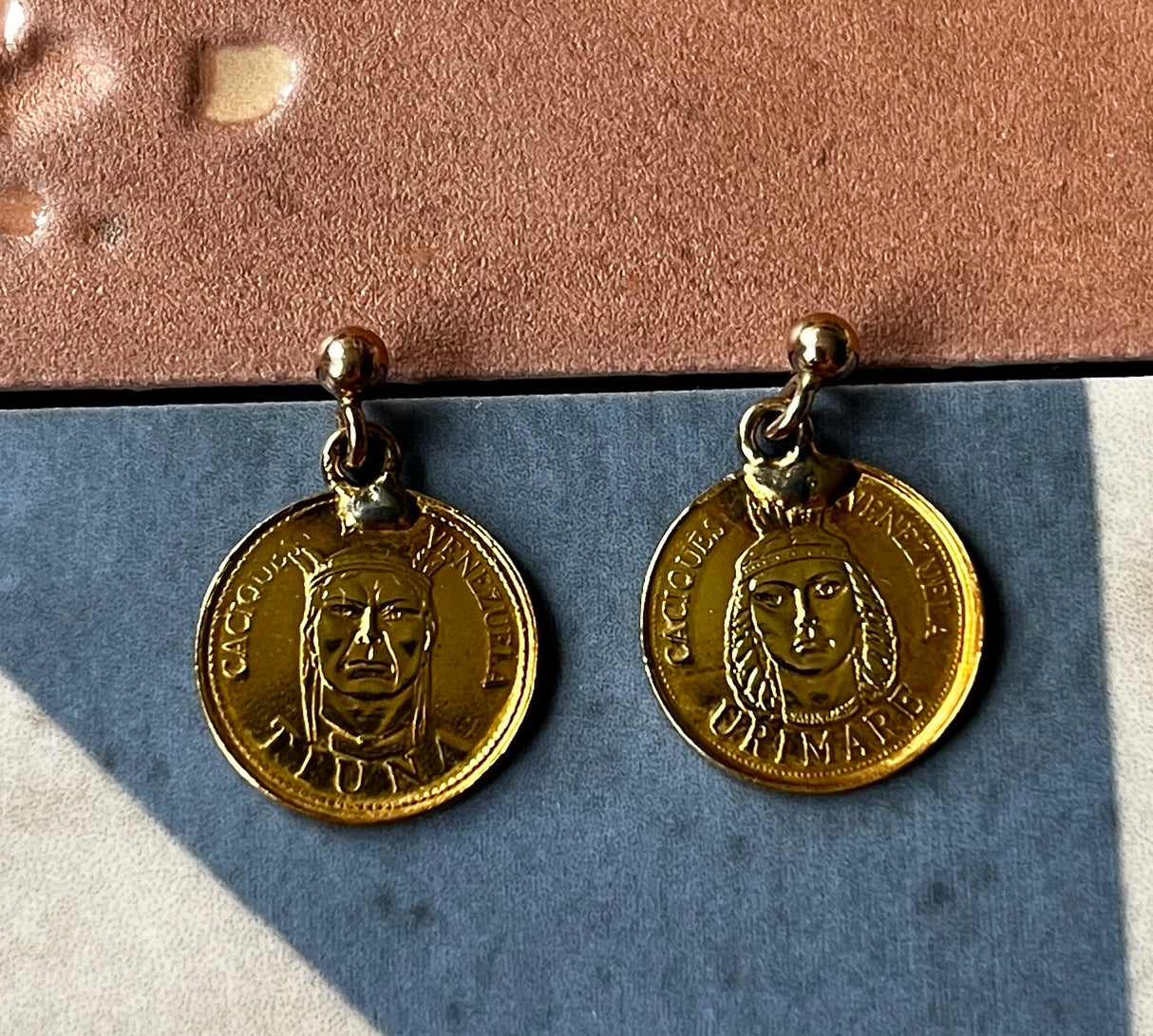 Vintage gold coin earrings Venezuela