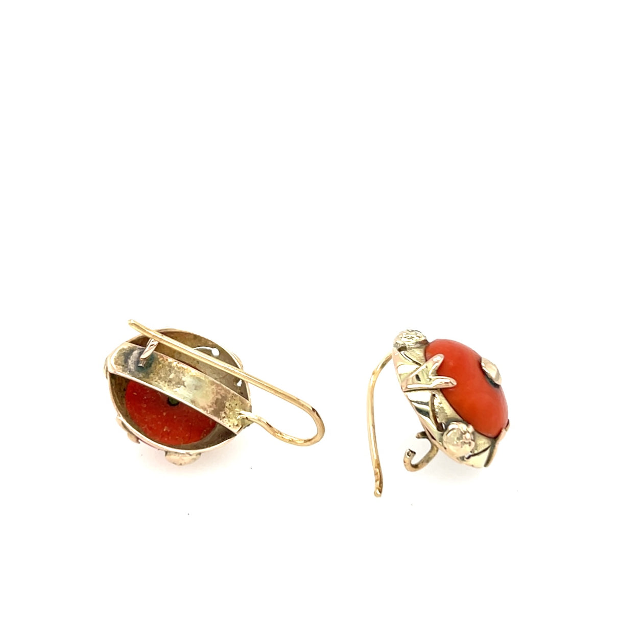 Vintage 9ct Gold & Coral Large Earrings