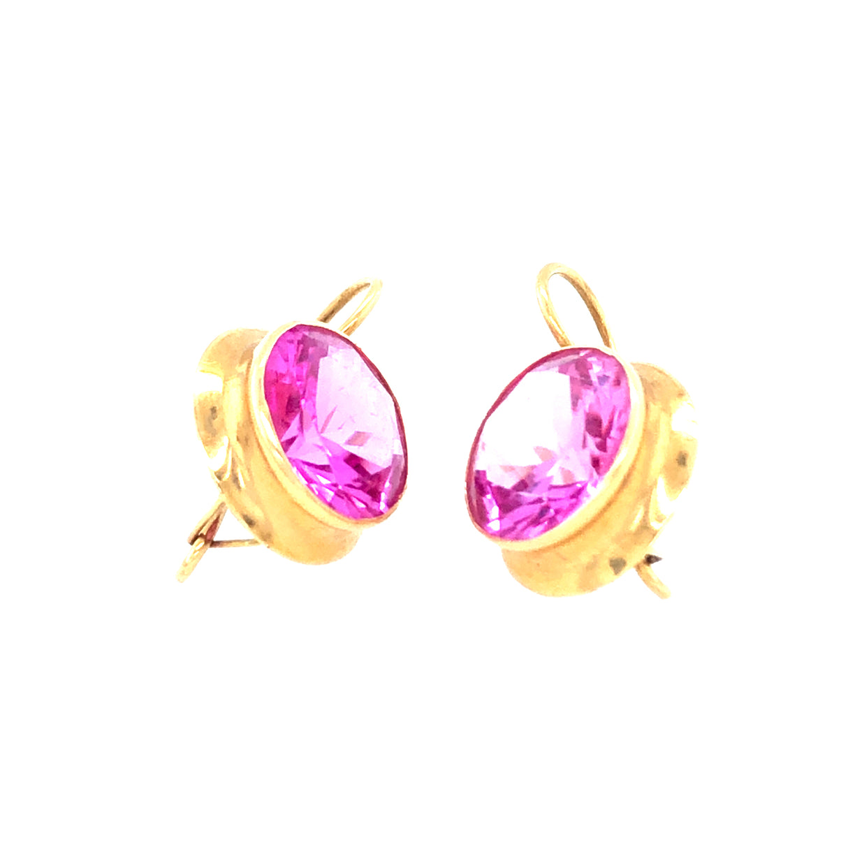 14ct Gold & Synthetic Pink Sapphire Vintage Earrings