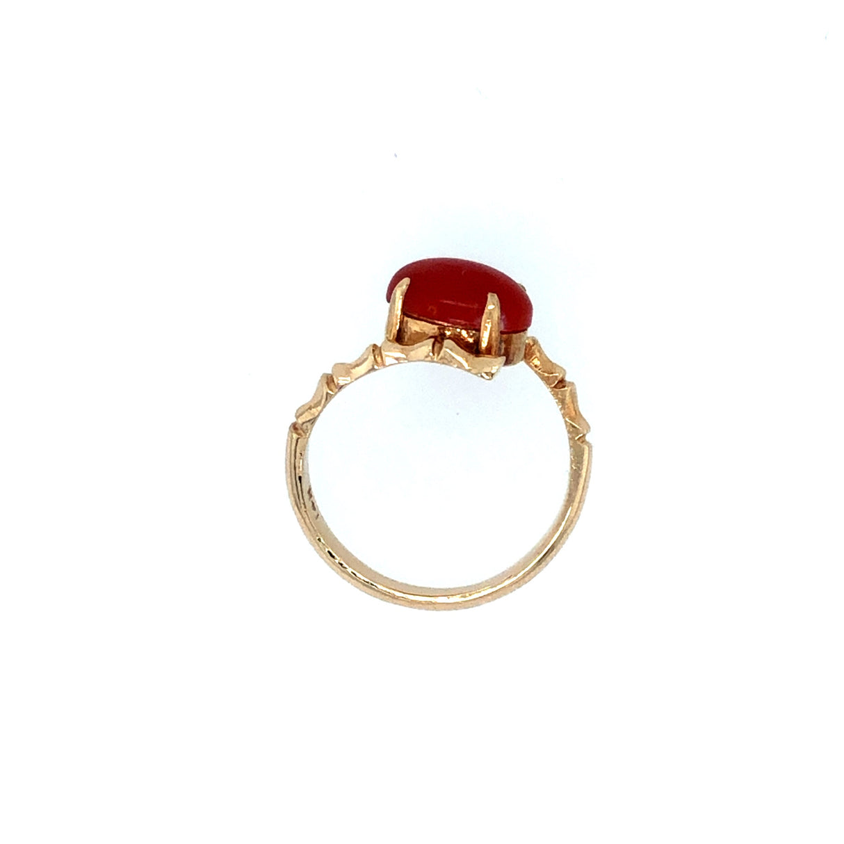 14k Yellow Gold Coral Ring with Bamboo Design The Vintage Jewellery Company