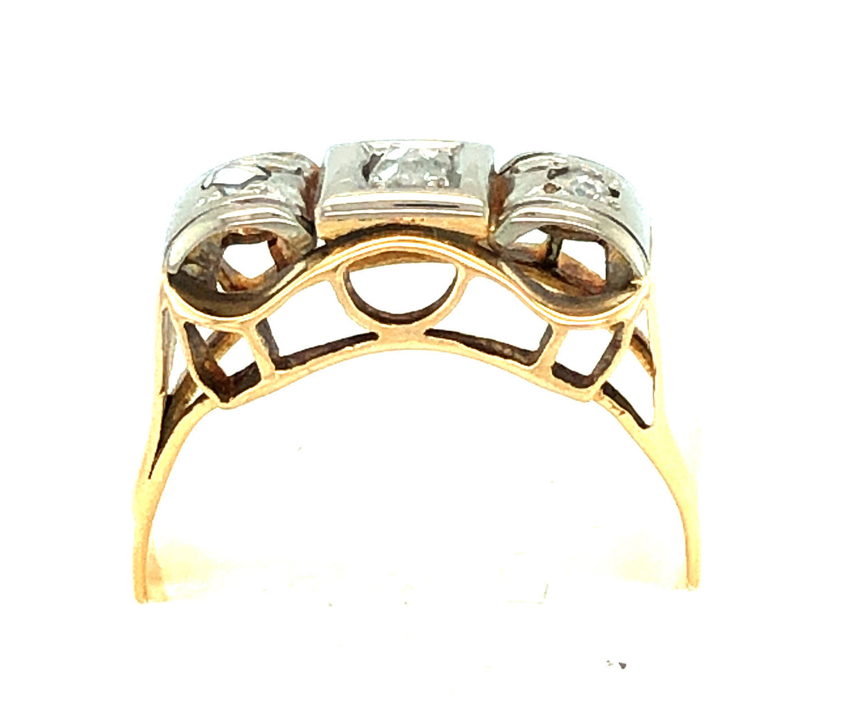 18k Bi-colour Gold Ring with Three Rose-Cut Diamonds The Vintage Jewellery Company