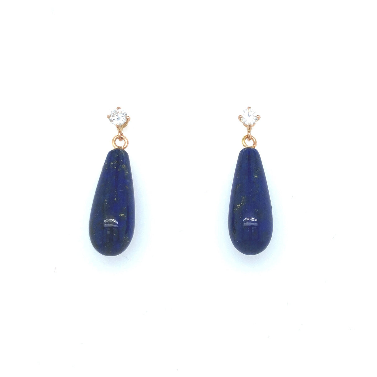 18k Rose Gold, Lapis Lazuli and Diamond Drop Vintage Earrings The Vintage Jewellery Company