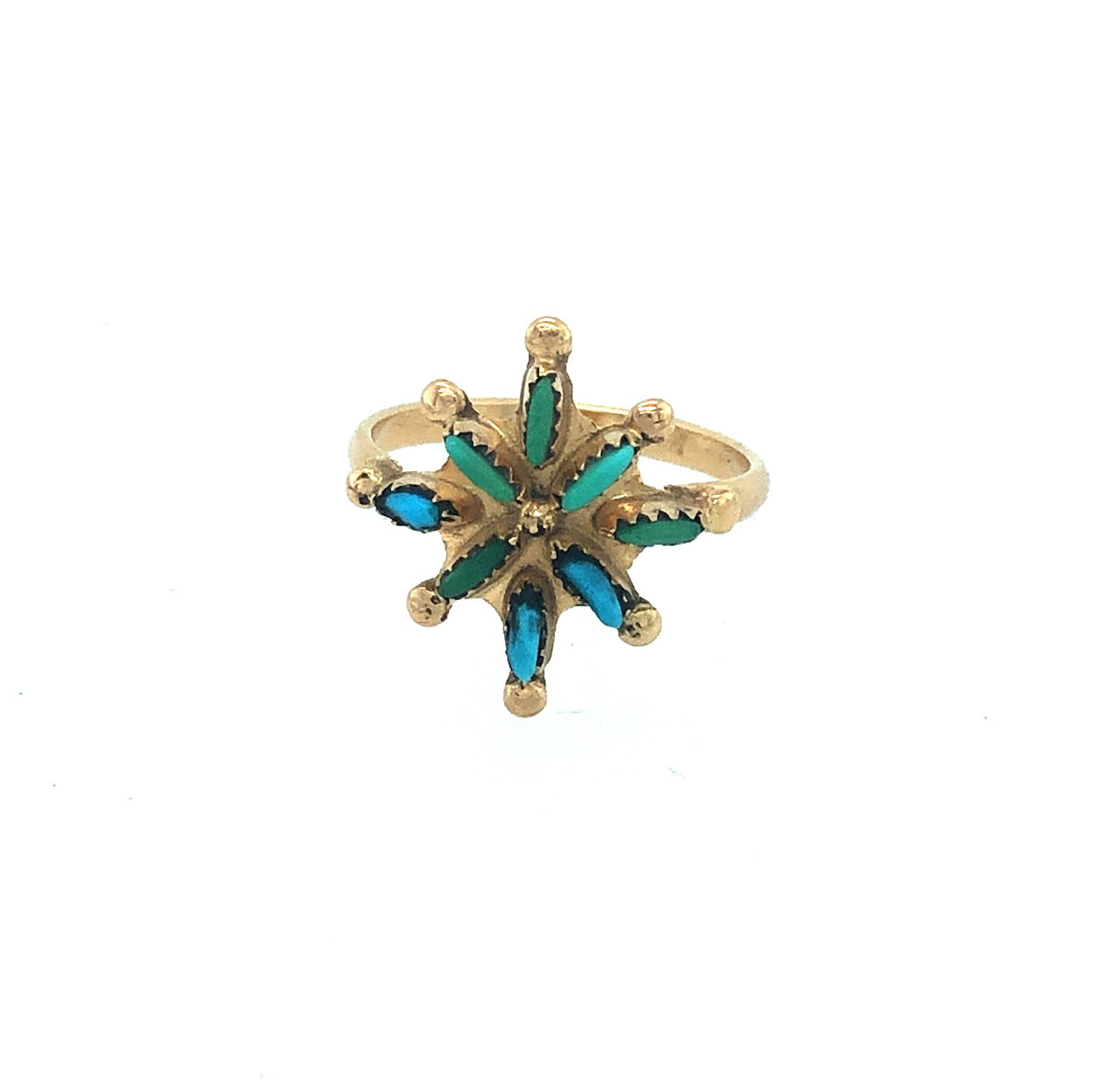 18k gold vintage ring with a turquoise set star The Vintage Jewellery Company