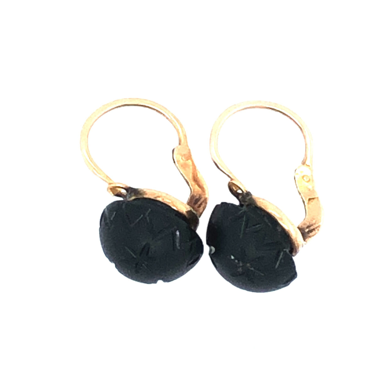 1920s 18k Gold and Jet Dormeuse Earrings The Vintage Jewellery Company