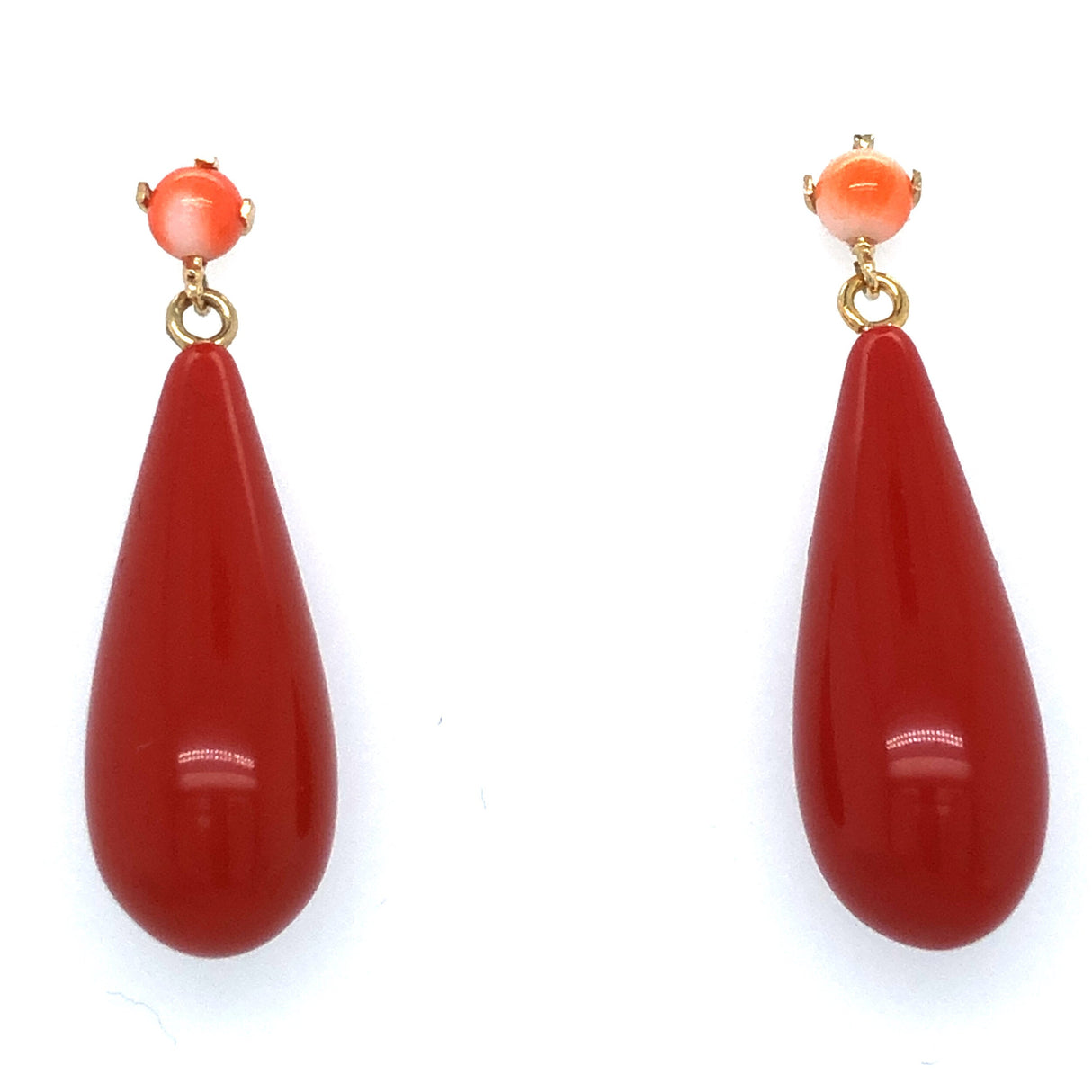 1930s Coral and 18k Gold Drop Earrings The Vintage Jewellery Company