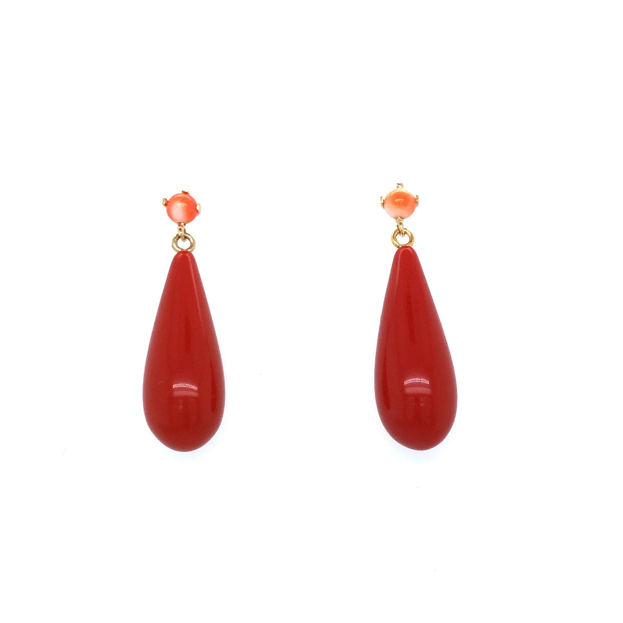 1930s Coral and 18k Gold Drop Earrings The Vintage Jewellery Company