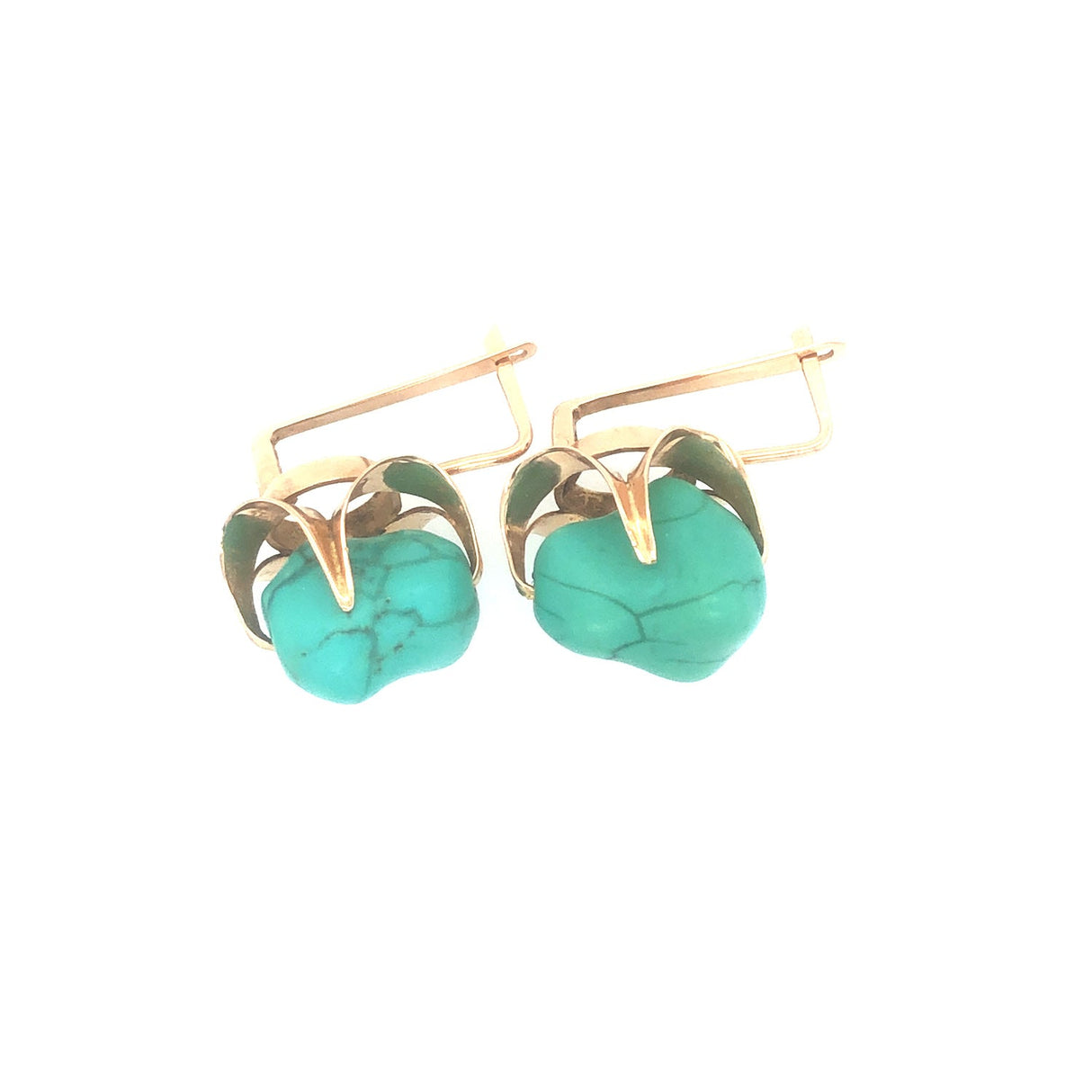 1940s oversized 9k gold and turquoise vintage earrings The Vintage Jewellery Company