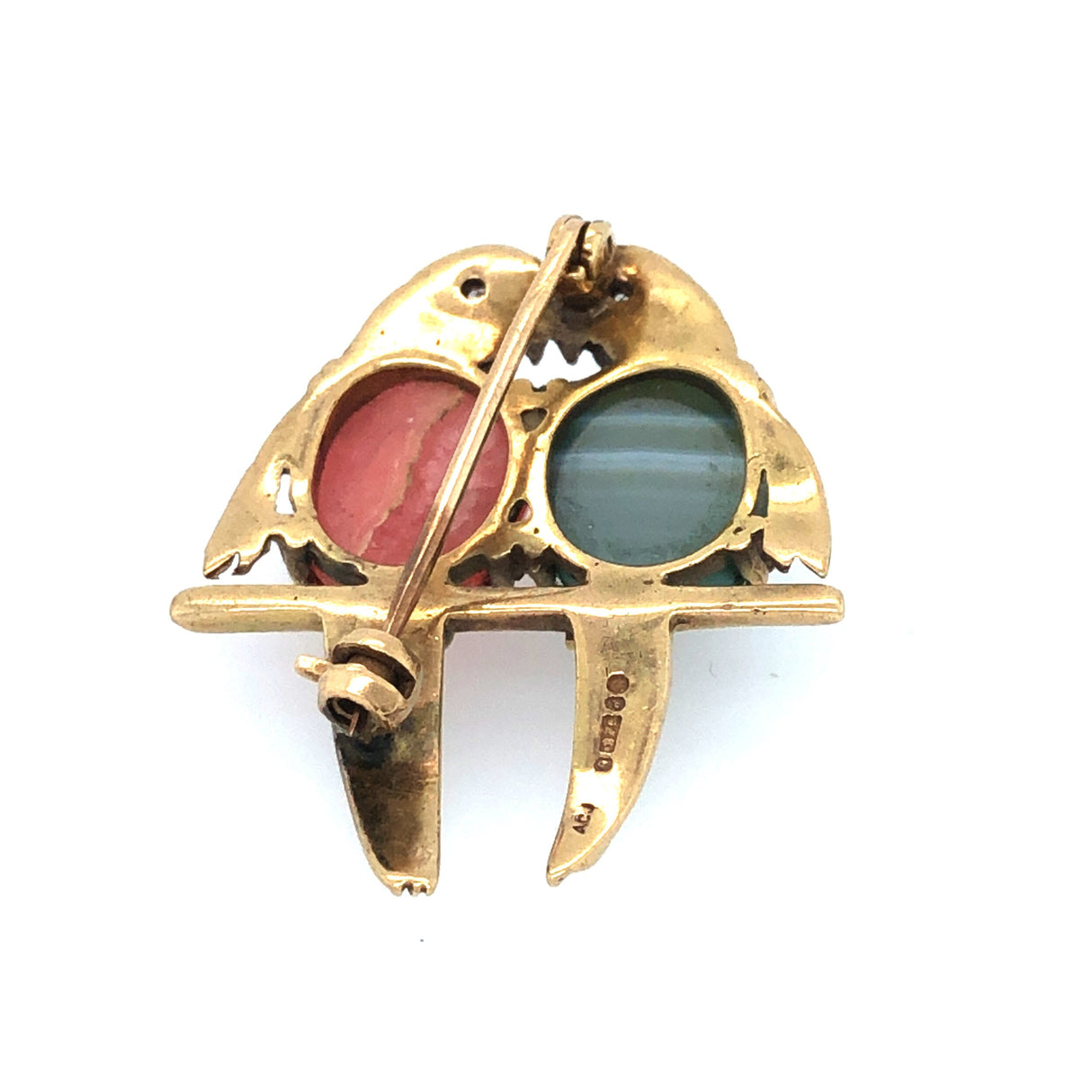 1950's Vintage Parrot Brooch with Diamond, Agate and Rhodochrosite The Vintage Jewellery Company