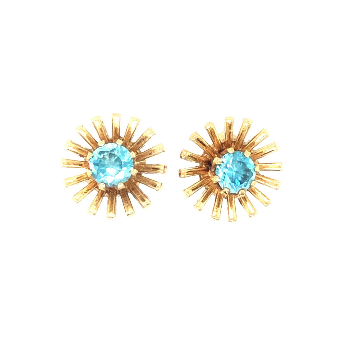 1960s Gold & Blue Zircon Stud Earrings The Vintage Jewellery Company