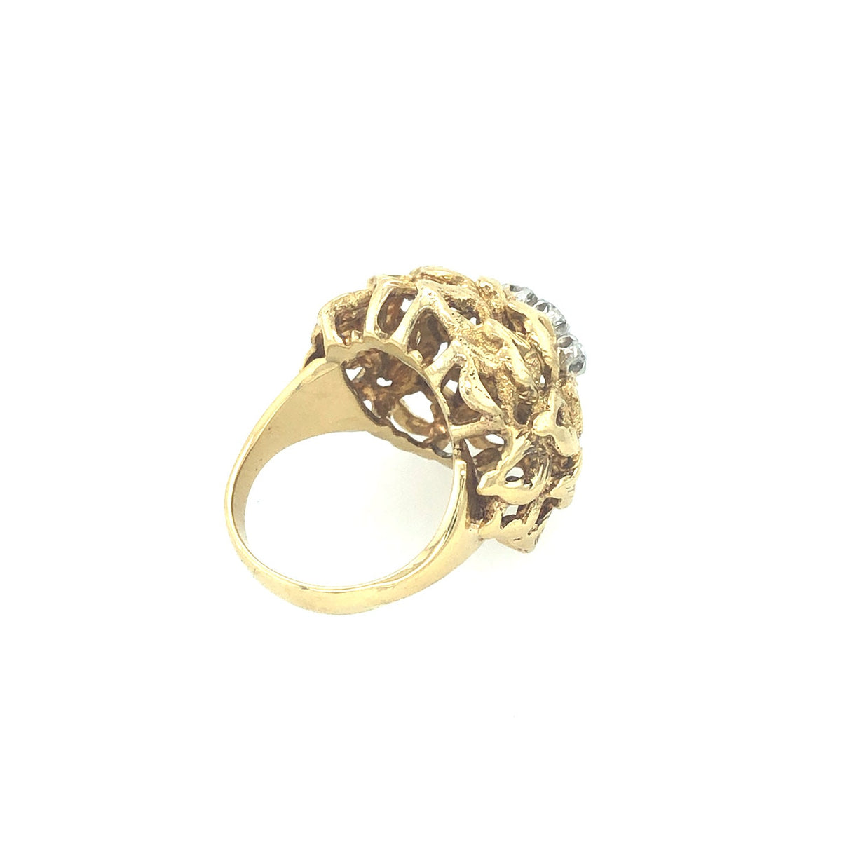 1960s Italian Diamond Bombe Ring with abstract textured foliate design The Vintage Jewellery Company