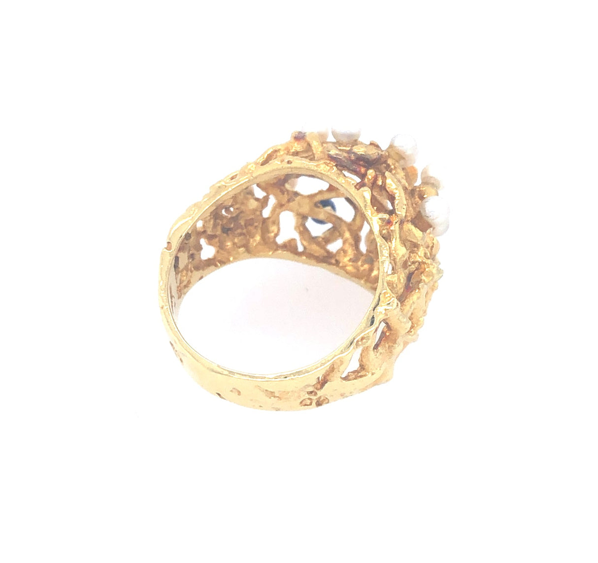 1970s 18k Gold Abstract Ring set with Lapis Lazuli and Pearl Beads The Vintage Jewellery Company