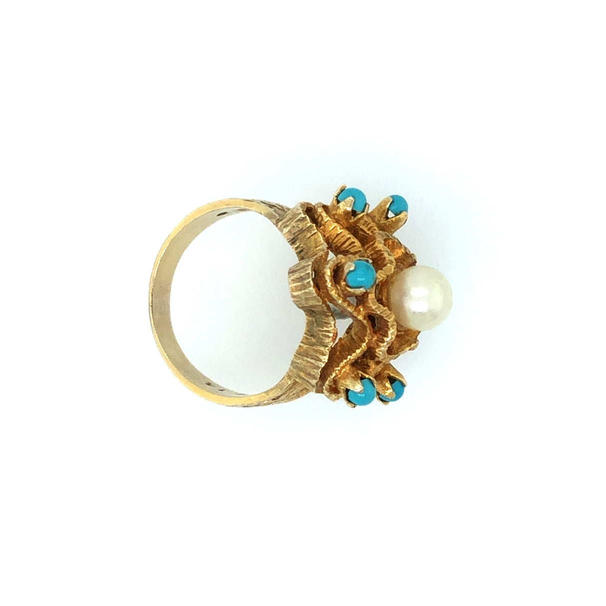 1970s Gold and Turquoise Flower Design Ring The Vintage Jewellery Company