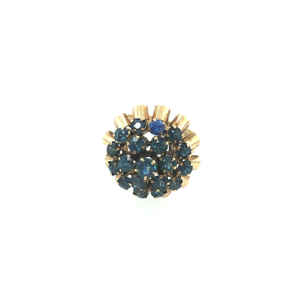 1970s Multi-tiered Gem-Set Ring in 14k Gold and Sapphire The Vintage Jewellery Company