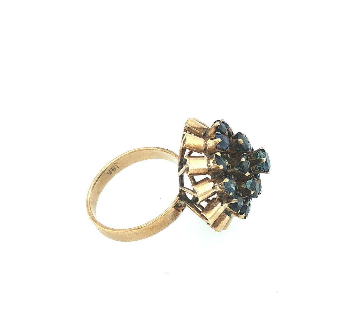 1970s Multi-tiered Gem-Set Ring in 14k Gold and Sapphire The Vintage Jewellery Company