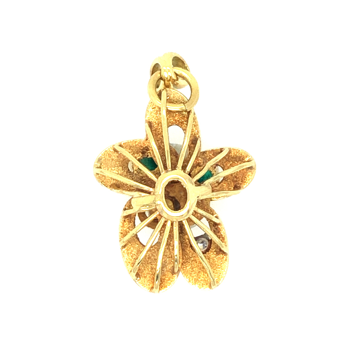 1970s 18ct Gold, Emerald and Diamond Abstract Pendant
