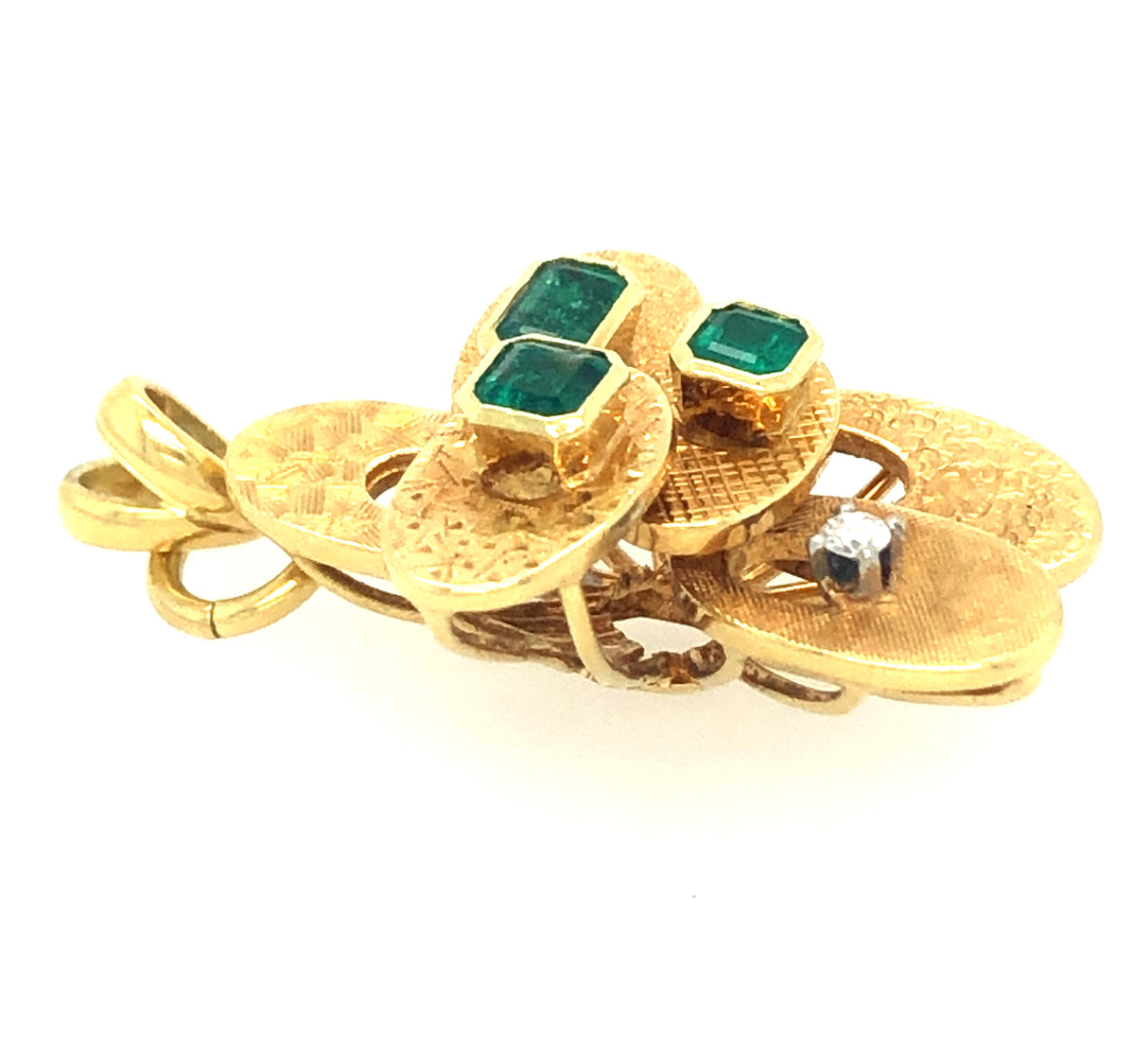 1970s 18ct Gold, Emerald and Diamond Abstract Pendant