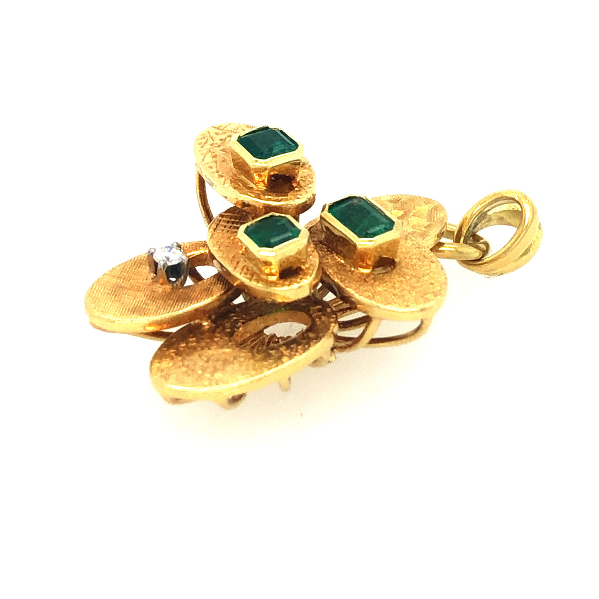 1970s 18ct Gold, Emerald and Diamond Abstract Pendant