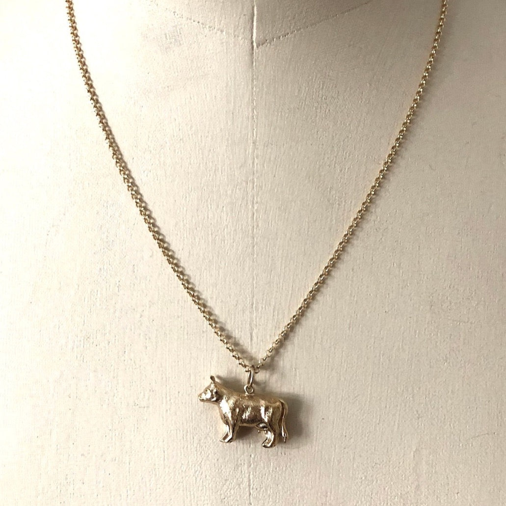 1970s Gold Cow Vintage Charm Pendant on chain