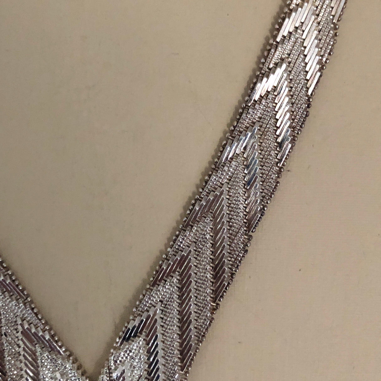 1970s Silver Tie Necklace with Chevron Detail