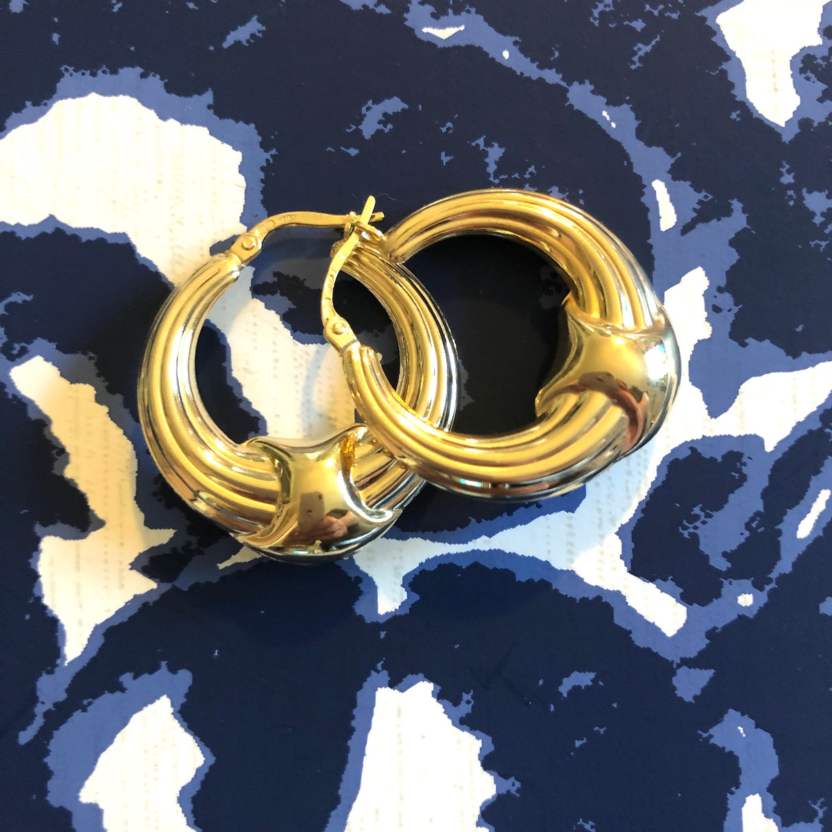 1990s 9ct Gold Ridged Hoop Earrings