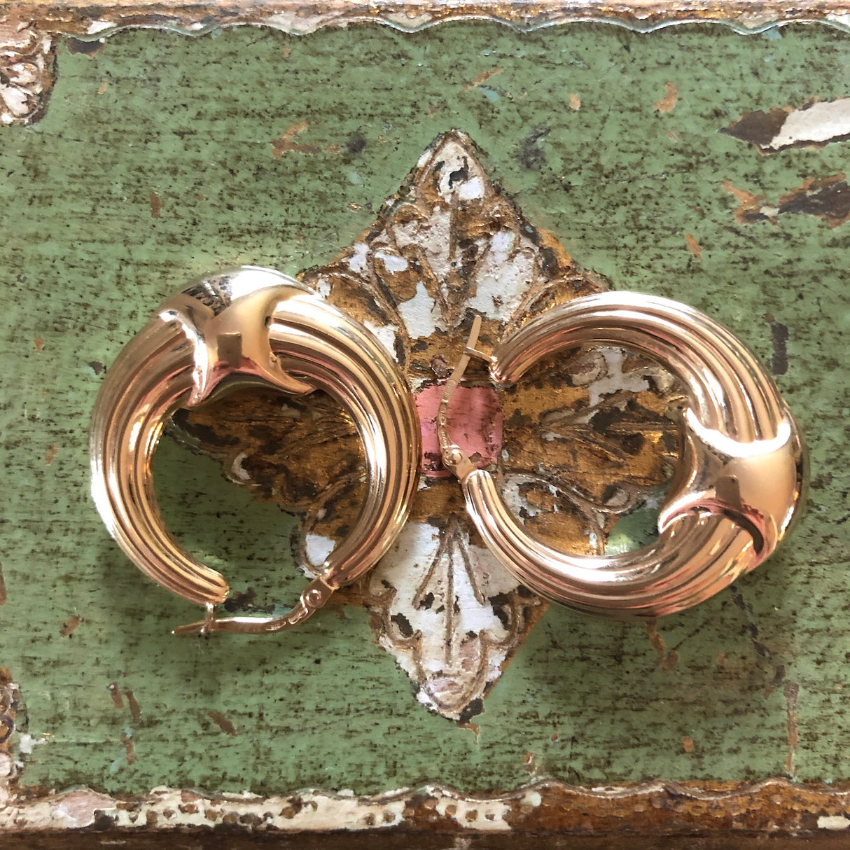 1990s 9ct Gold Ridged Hoop Earrings