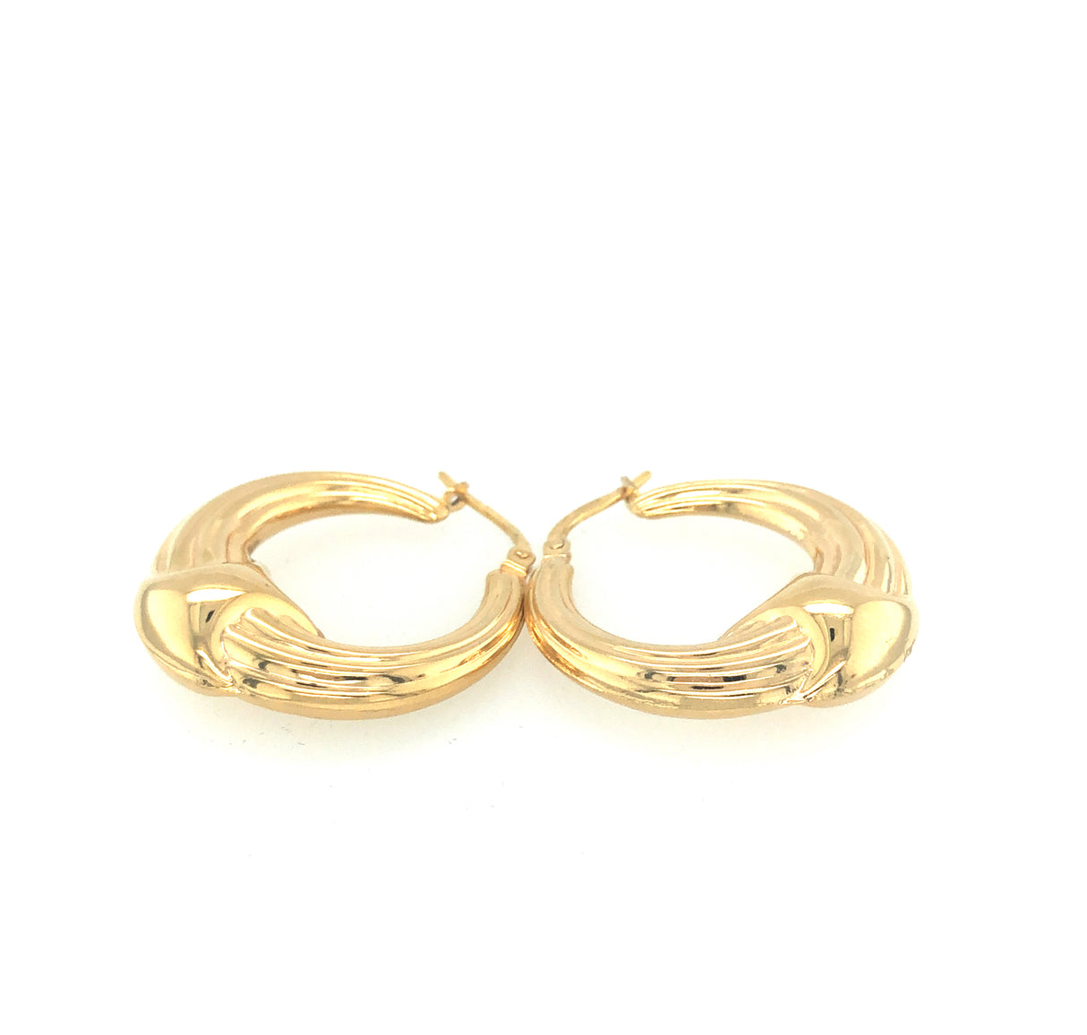 1990s 9ct Gold Ridged Hoop Earrings