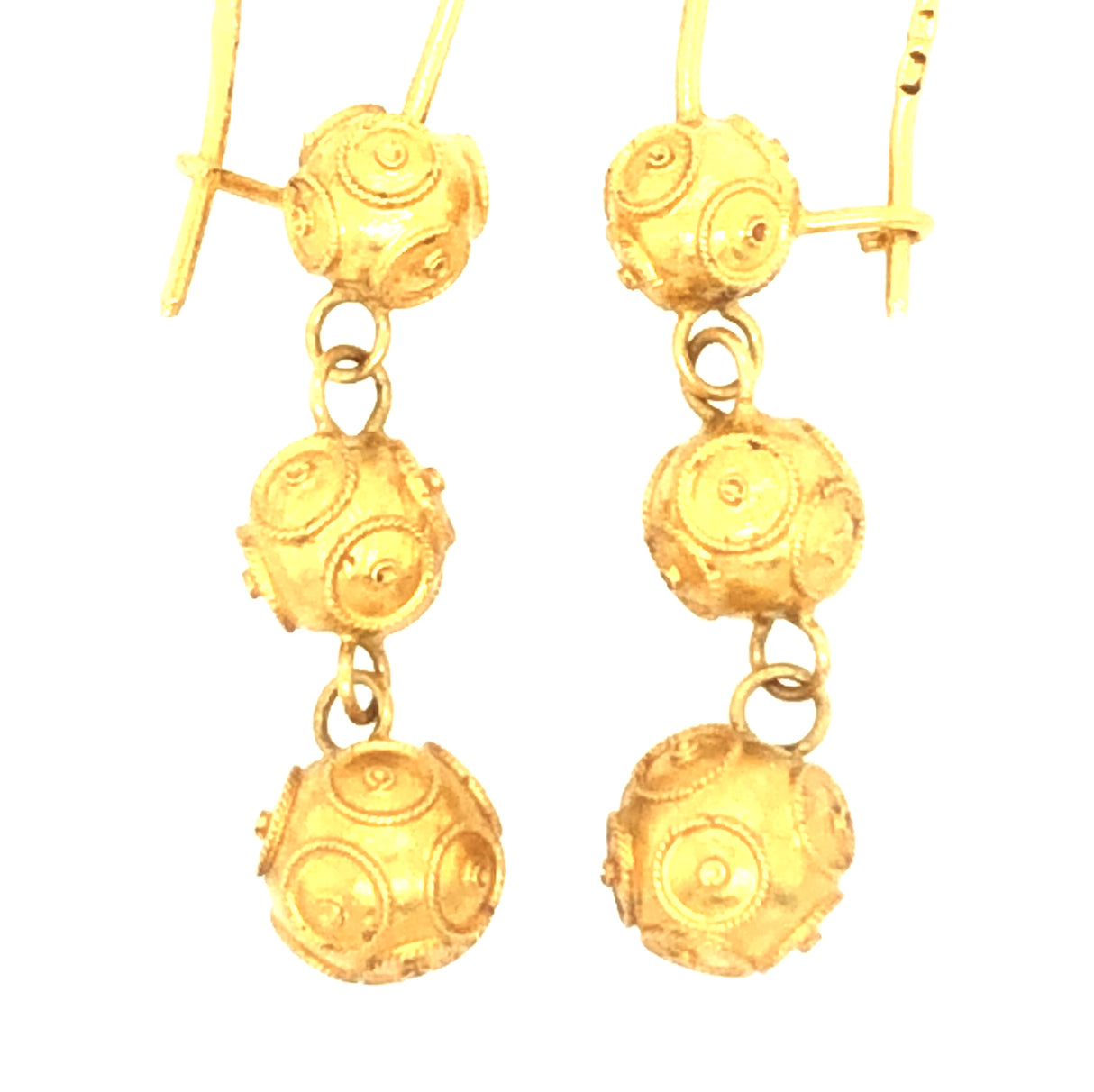 19ct Gold Triple Sphere Vintage Earrings