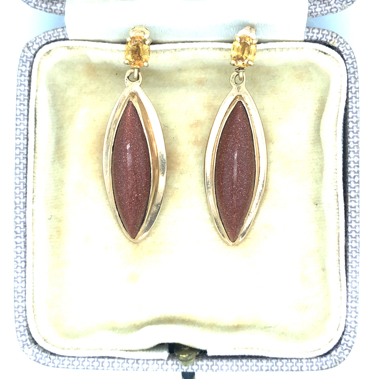 Vintage 18ct Gold, Sunstone and Diamond Drop Earrings