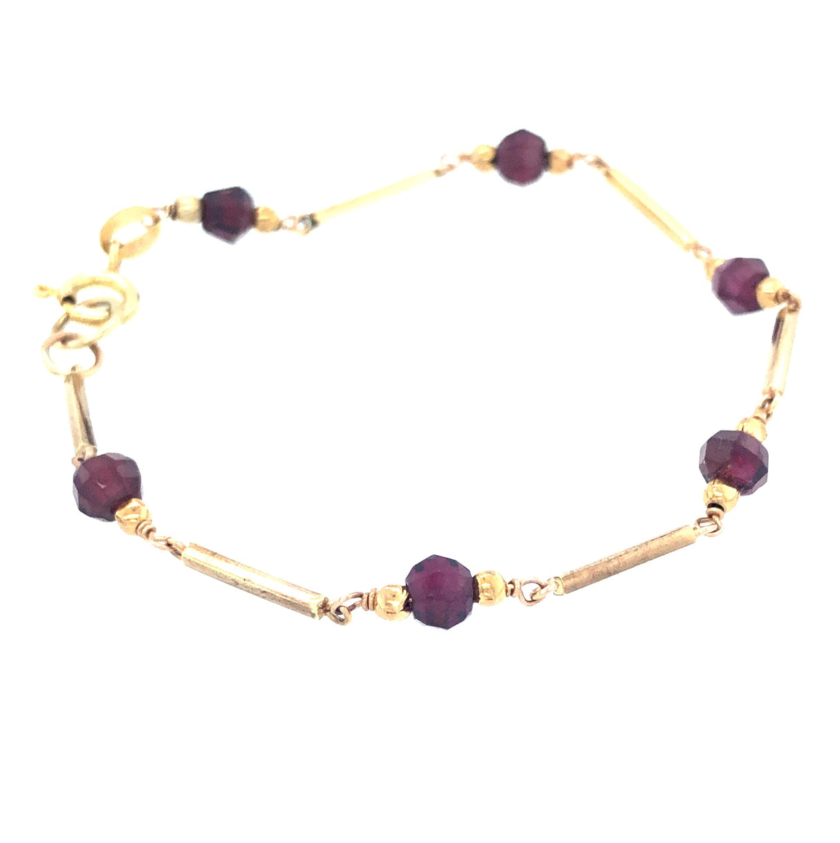 9k Gold Link Vintage Bracelet with Garnet Beads The Vintage Jewellery Company
