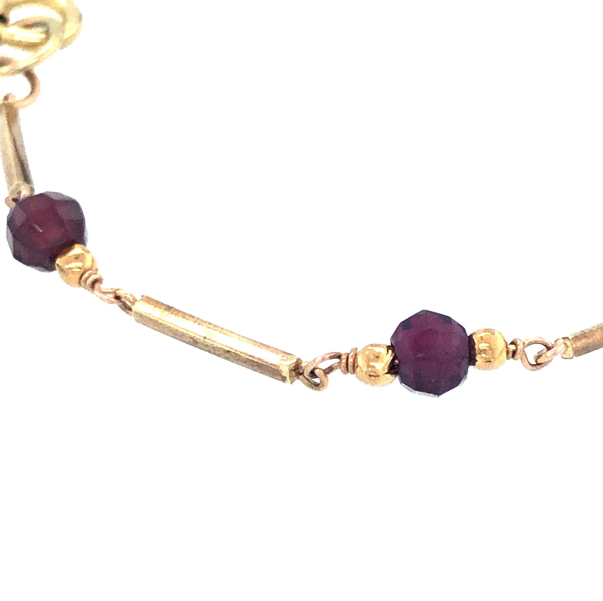 9k Gold Link Vintage Bracelet with Garnet Beads The Vintage Jewellery Company