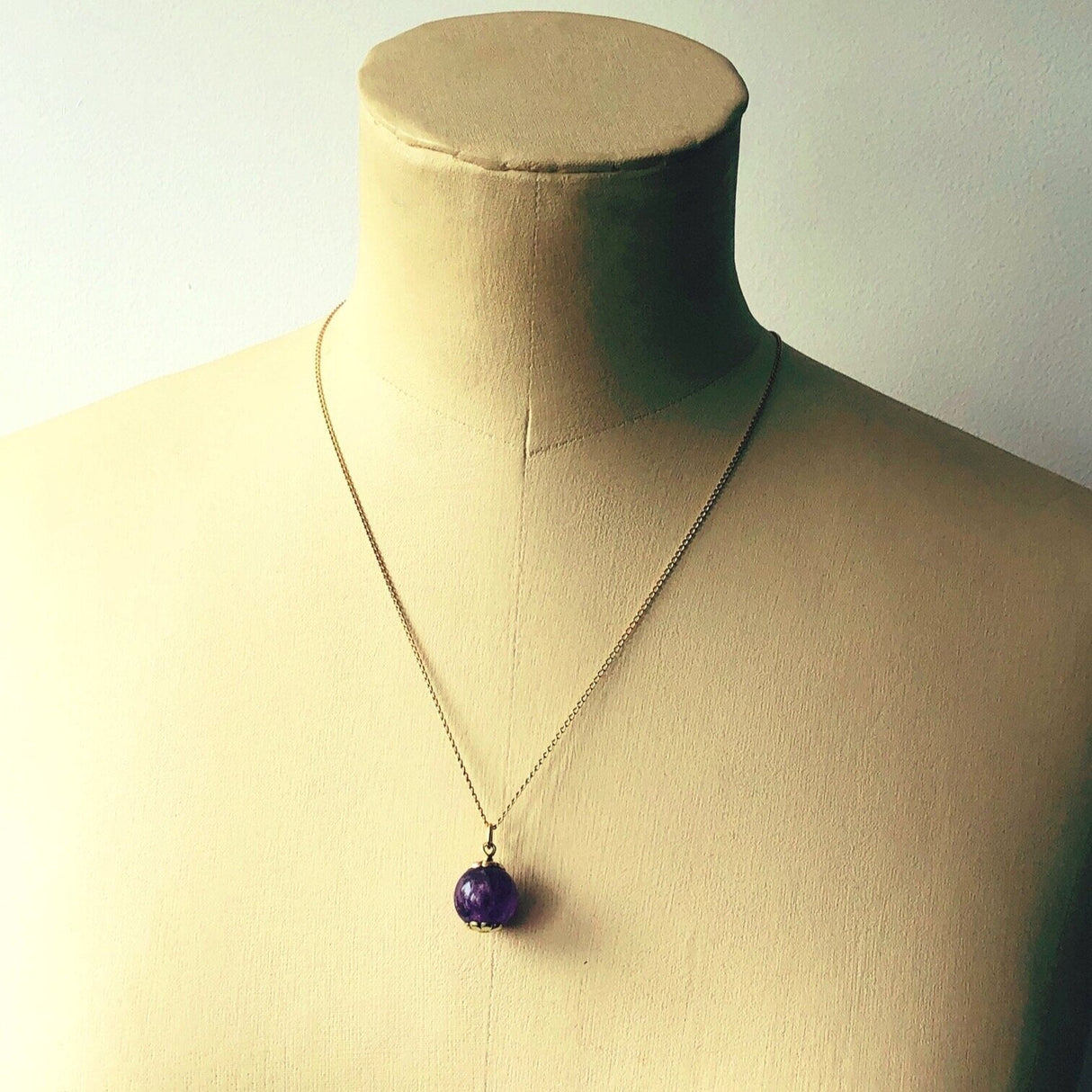 Antique 14k Gold & Amethyst Ball / Orb Pendant The Vintage Jewellery Company