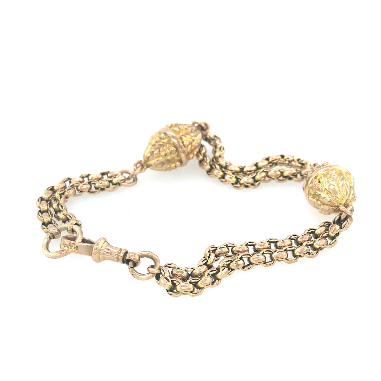 Antique 9k Gold Bracelet with Two Moulded Beads The Vintage Jewellery Company