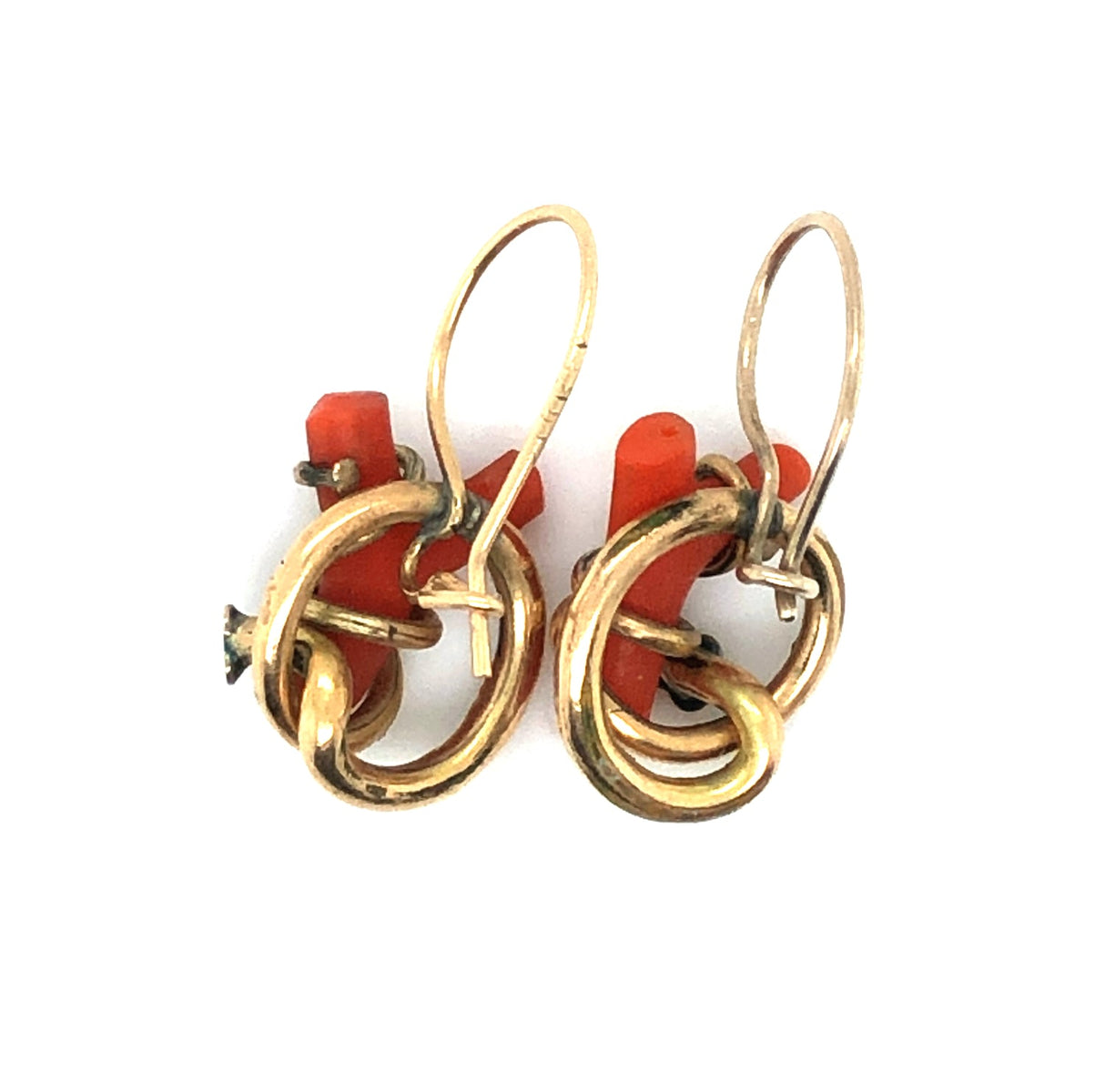 Antique Branch Coral & Gold Drop Victorian Earrings The Vintage Jewellery Company