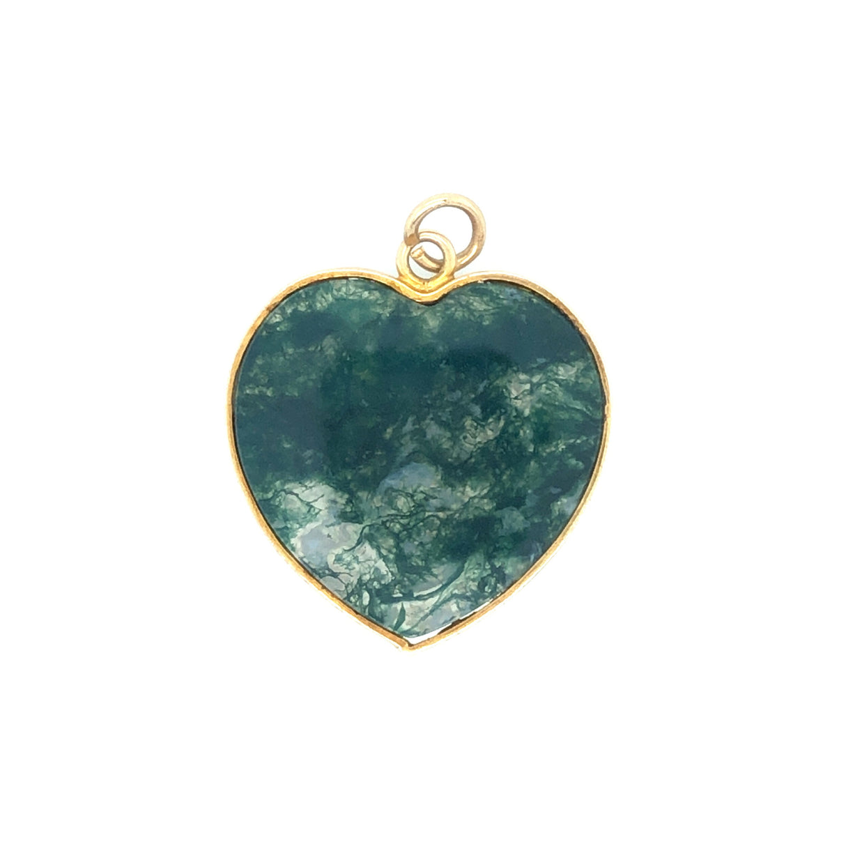 Antique Moss Agate and Gold Heart Pendant The Vintage Jewellery Company
