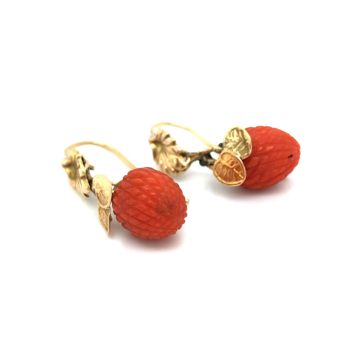 Antique Victorian Composite Coral and Gold Earrings The Vintage Jewellery Company