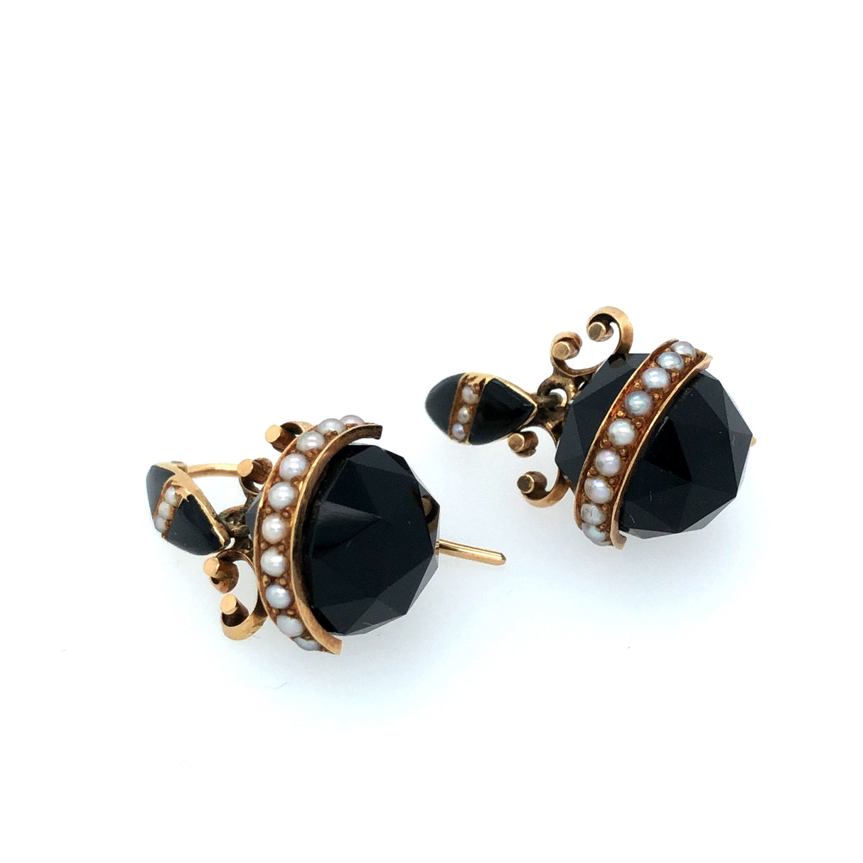 Antique Victorian Onyx and Seed Pearl Earrings The Vintage Jewellery Company