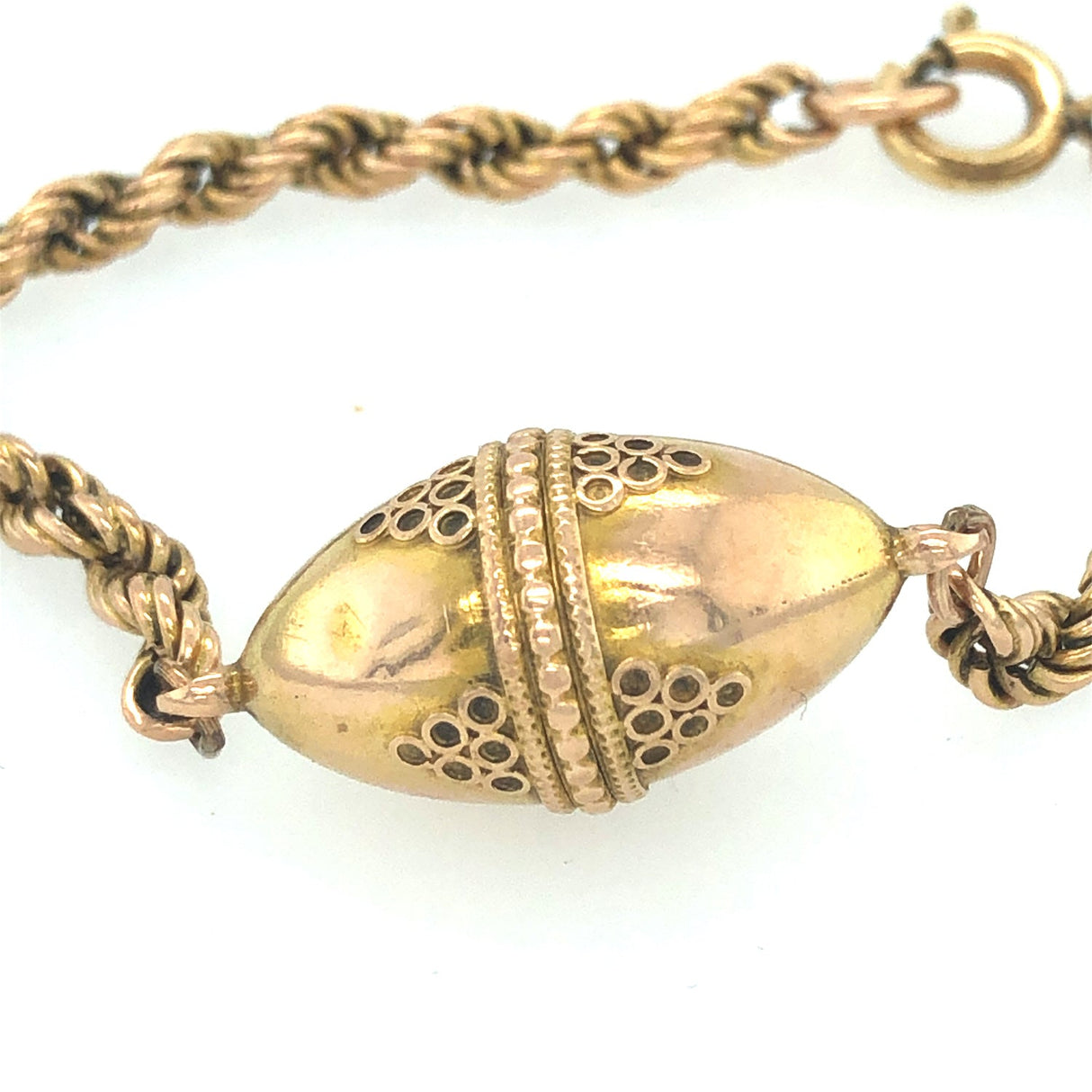 Antique rope twist chain bracelet with lozenge-shaped hollow bead The Vintage Jewellery Company
